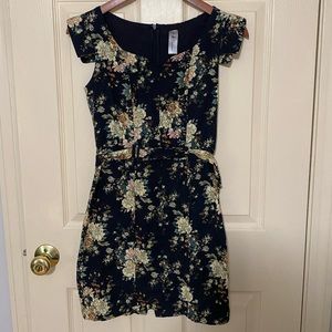 5th Culture Black Floral cotton & linen dress with belt, sz S